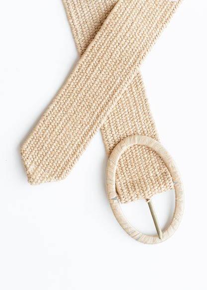 Natural Raffia Oval Buckle Belt