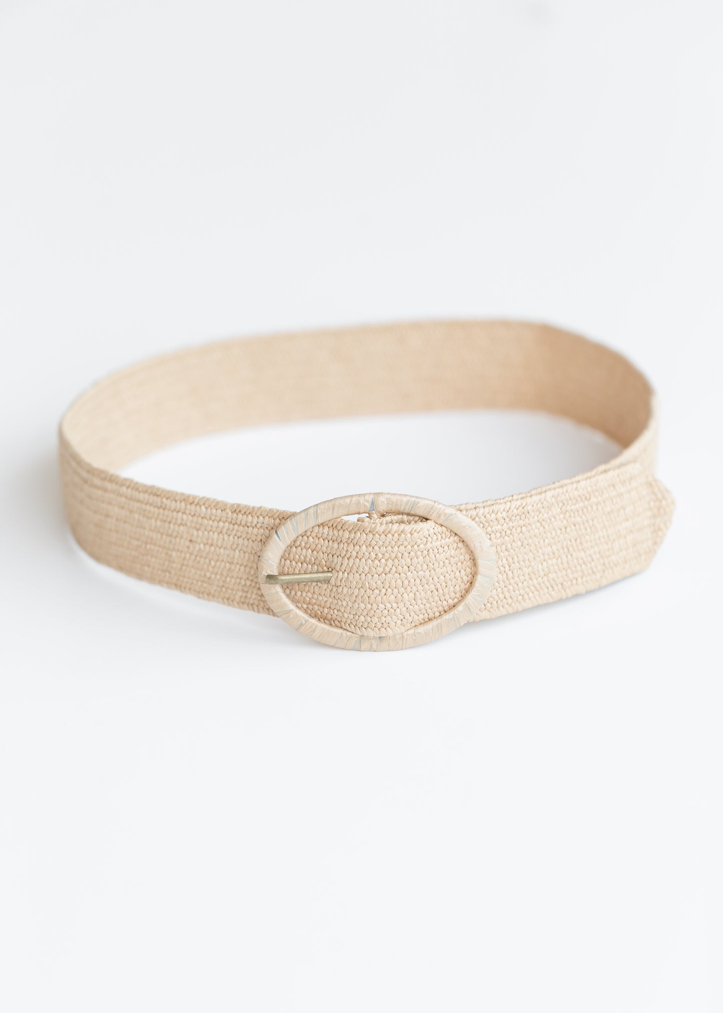 Natural Raffia Oval Buckle Belt