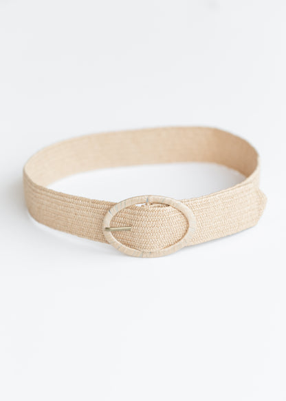 Natural Raffia Oval Buckle Belt