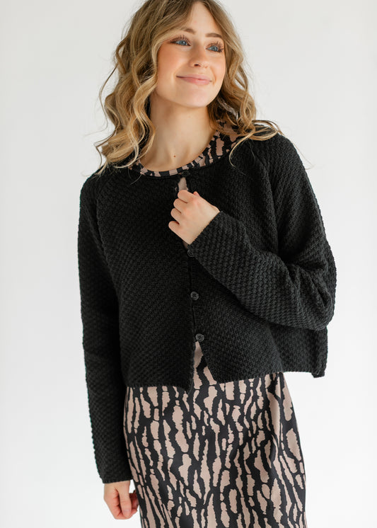 Opal Black Knit Front Button Cardigan - FINAL SALE