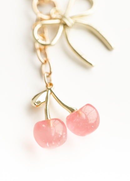 Pink Cherry with Gold Bow Purse Charm