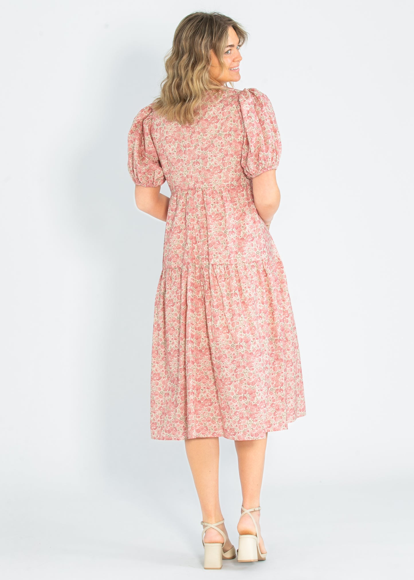 Rose Printed Puff Short Sleeve Maxi Dress