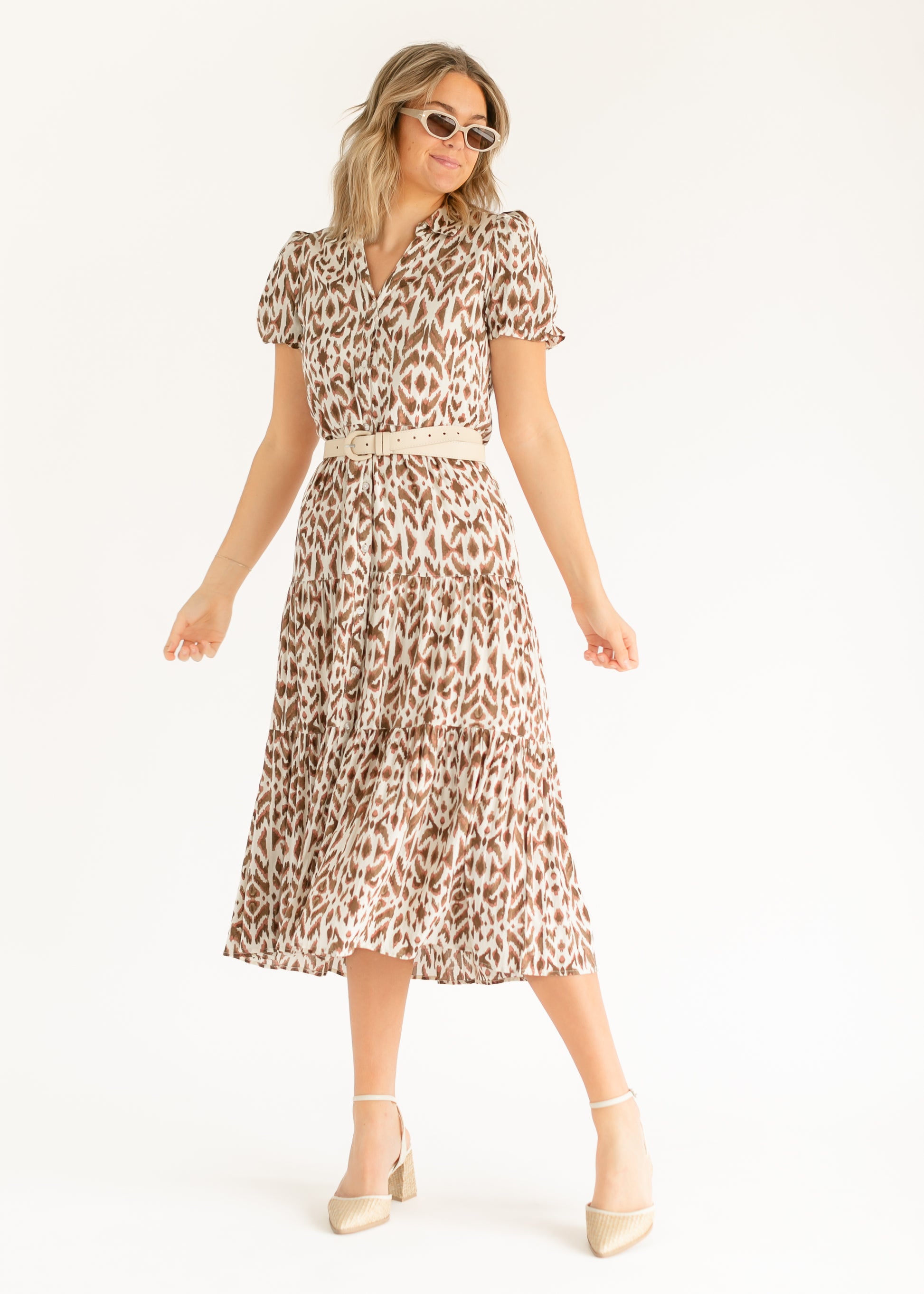 Short Sleeve Casablanca Print Maxi Dress FF Dresses