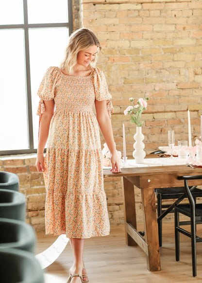 Smocked Puff Sleeve Floral Maxi Dress