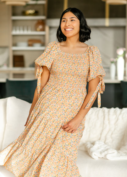 Smocked Puff Sleeve Floral Maxi Dress