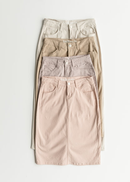 Remi Simply Taupe Denim Midi Skirt