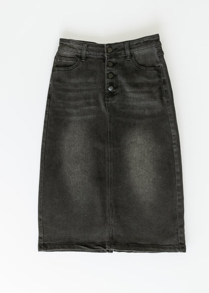 Tiffany Black Denim Midi Skirt