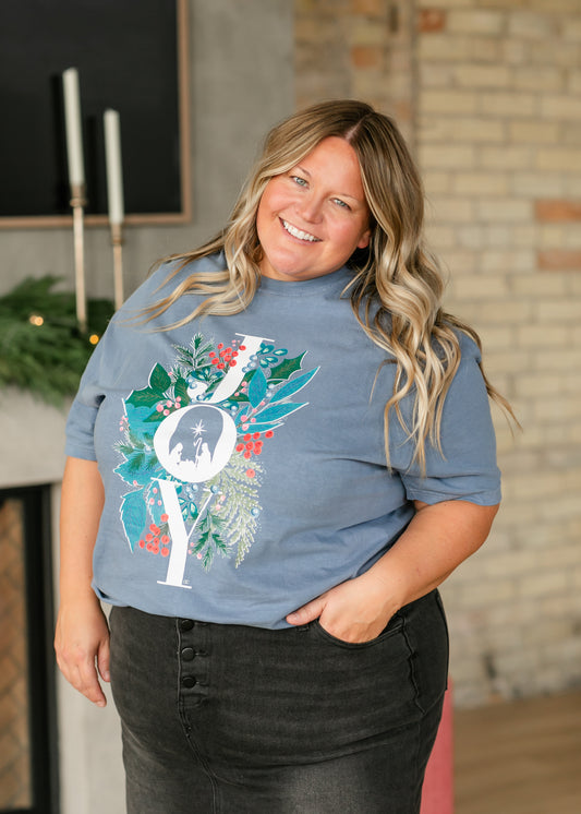 Winter Blue Floral Joy Graphic Tee