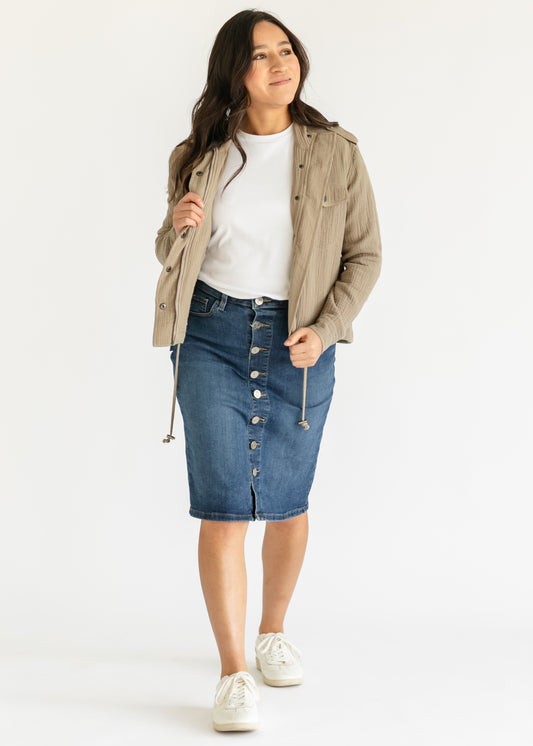 Zana Front Button Denim Midi Skirt