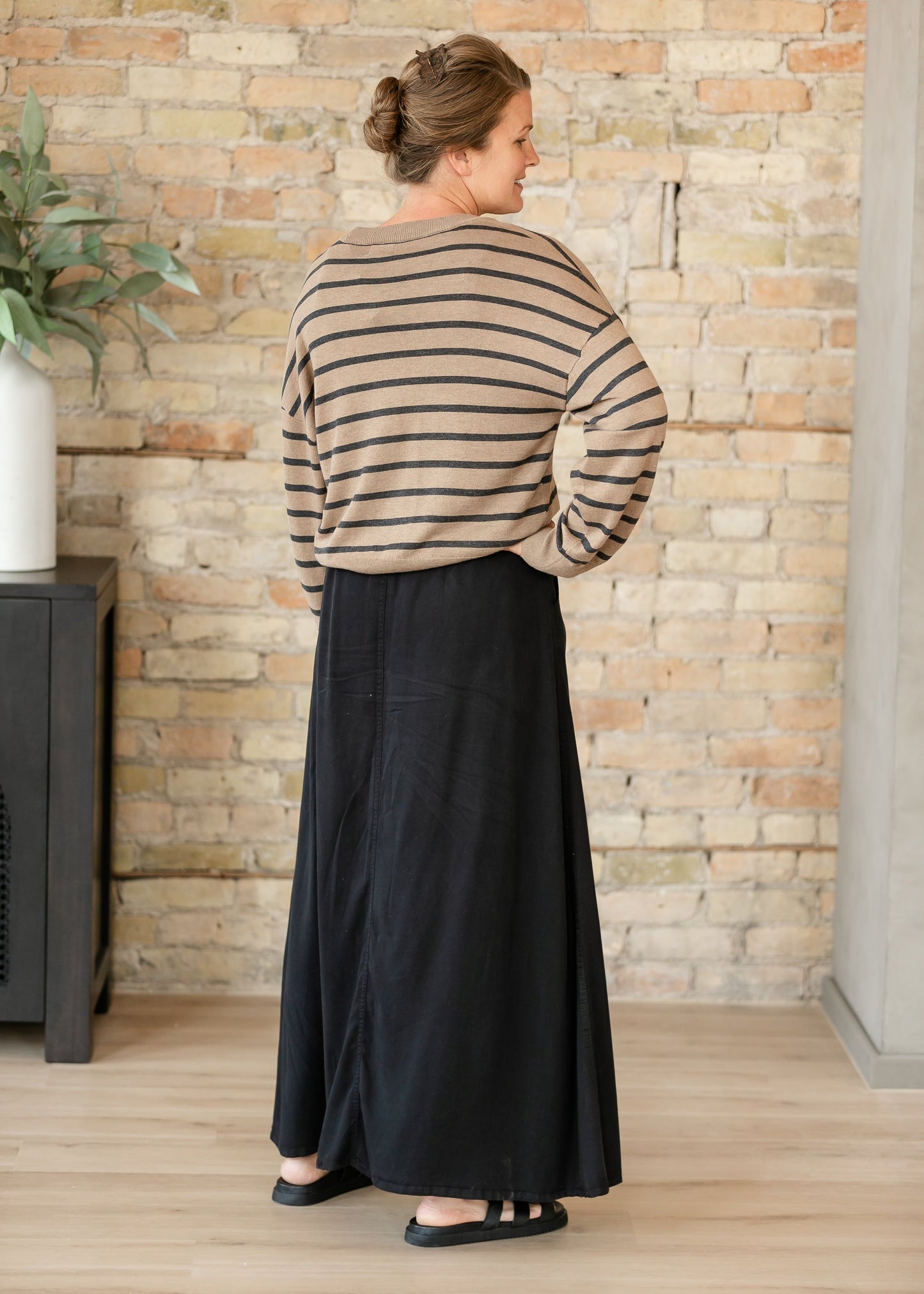 Black A-line Lightweight Denim Maxi Skirt