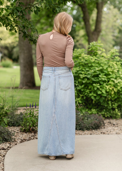 Annalise Light Wash Long Denim Skirt FF Skirts