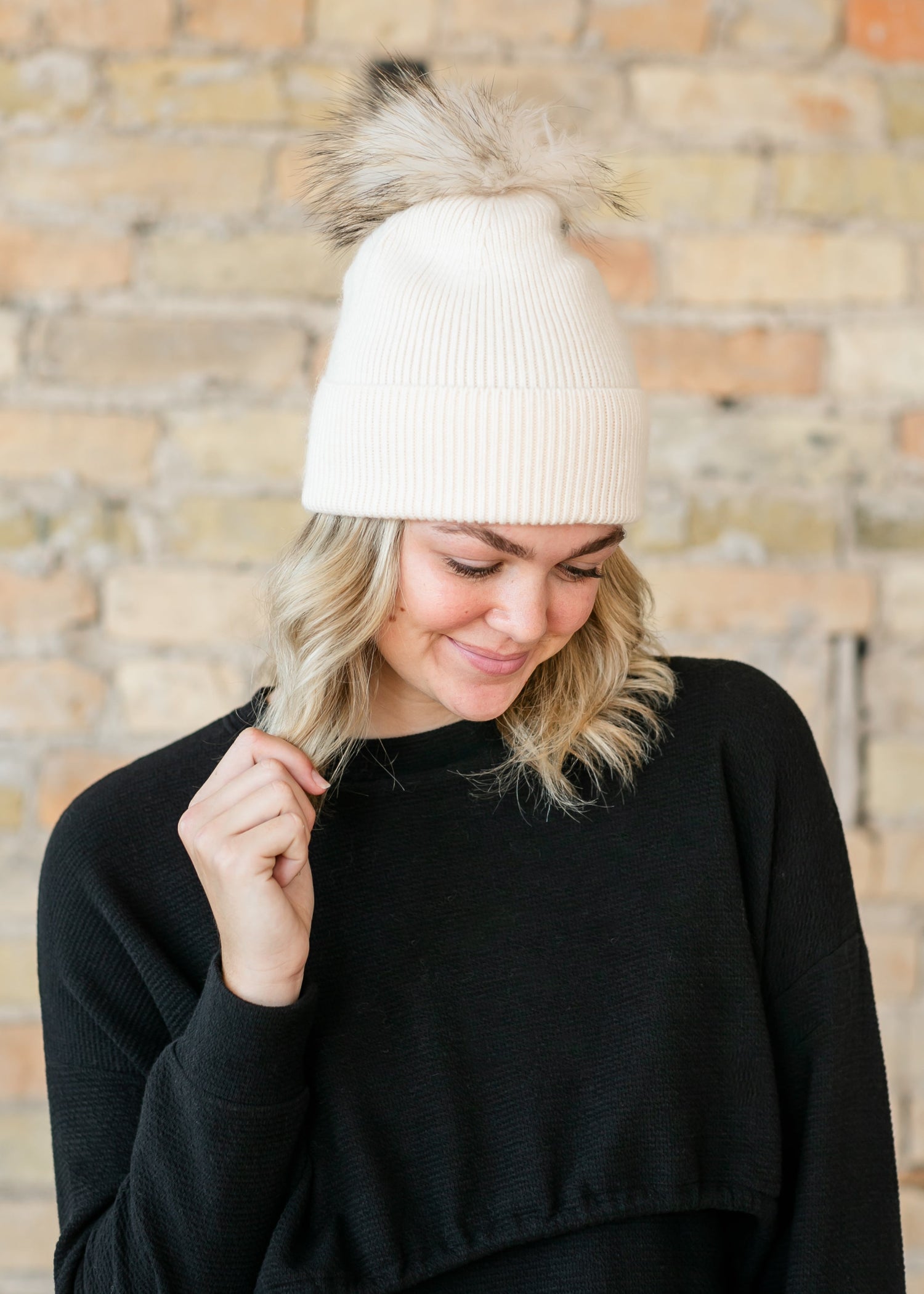 Basic Ribbed PomPom Beanie Accessories Ivory