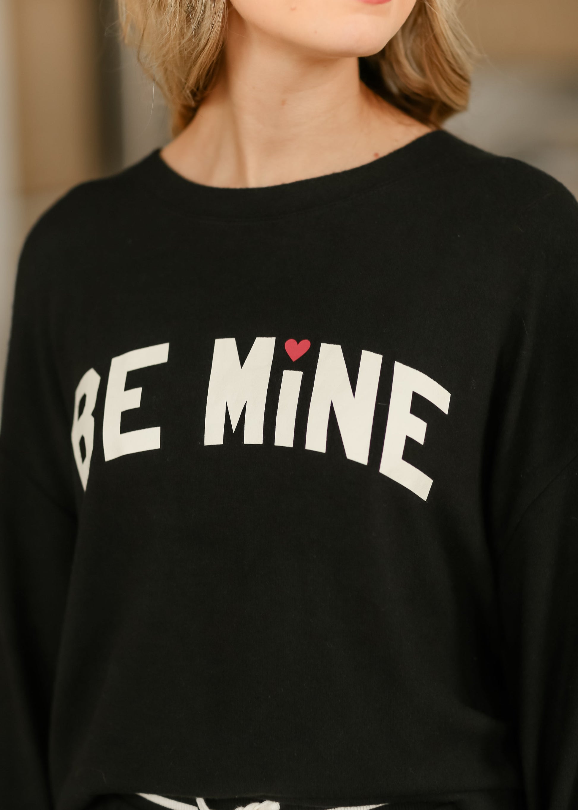 Be Mine Black Long Sleeve Soft Lounge Top FF Tops