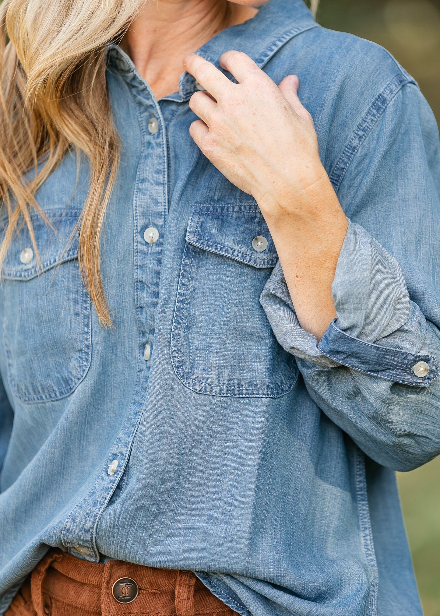 Beau Long Sleeve Denim Top FF Tops