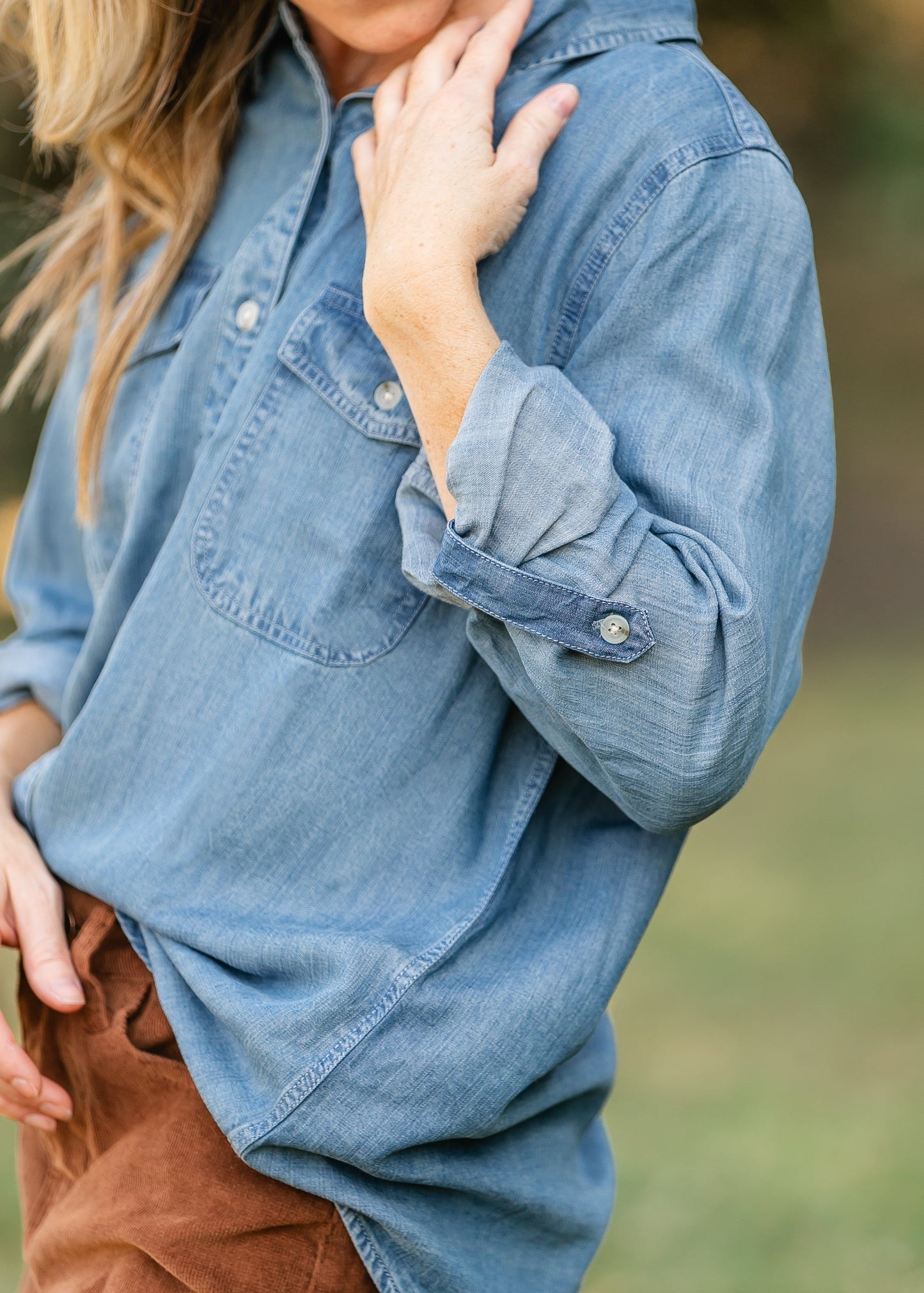 Beau Long Sleeve Denim Top FF Tops