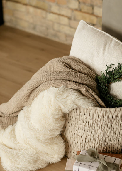 Beige Knit Throw Fuzzy Blanket Gifts