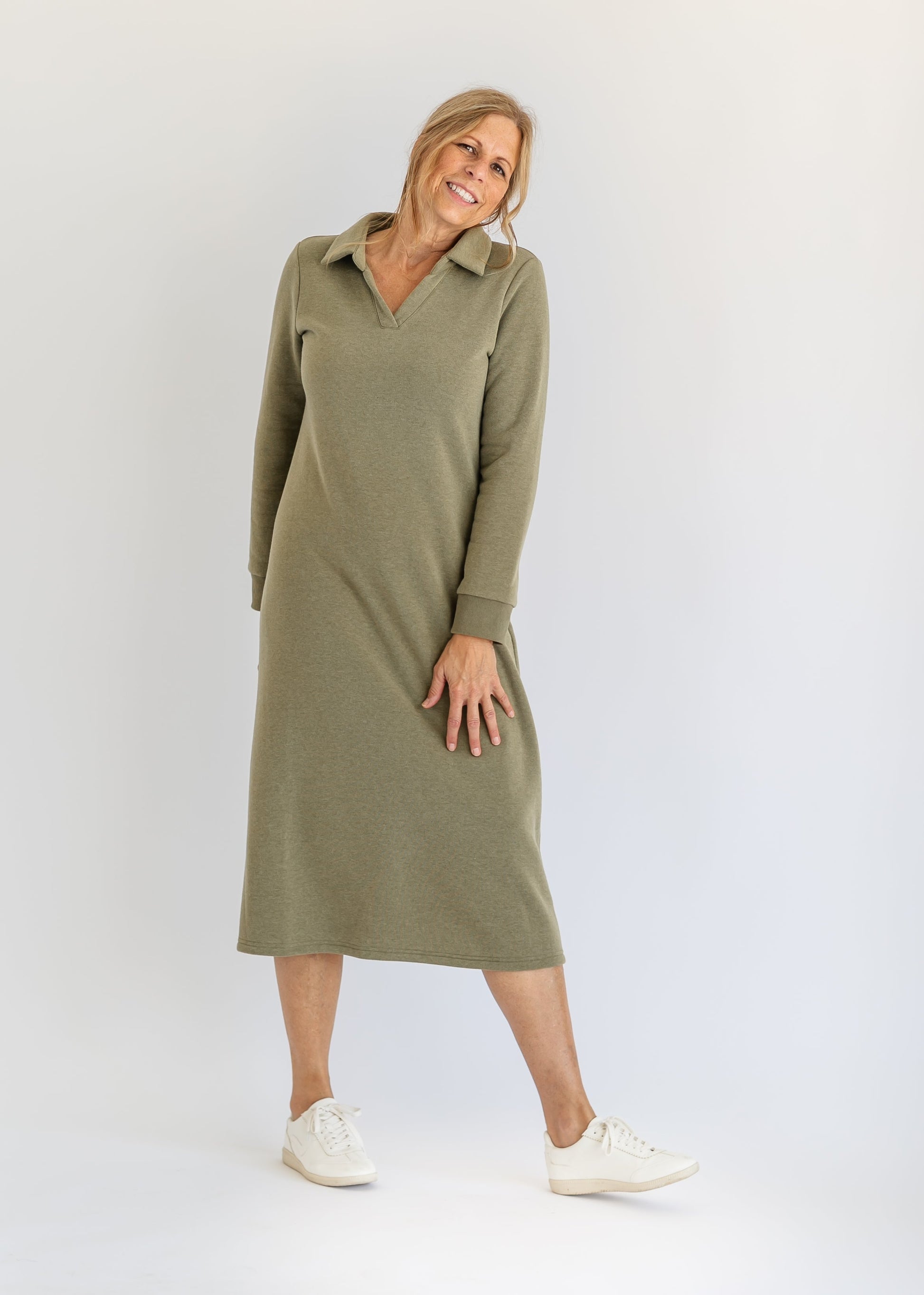 Bexlie V-neck Collar Sweatshirt Dress FF Dresses