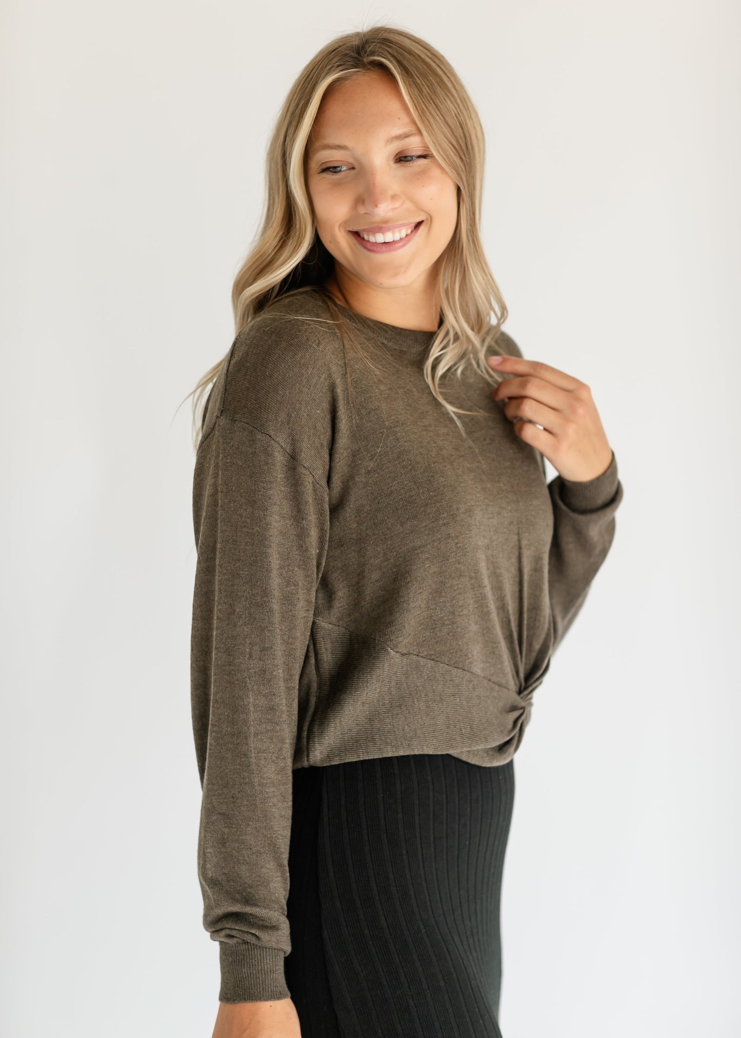 Boatneck Knotted Olive Sweater FF Tops