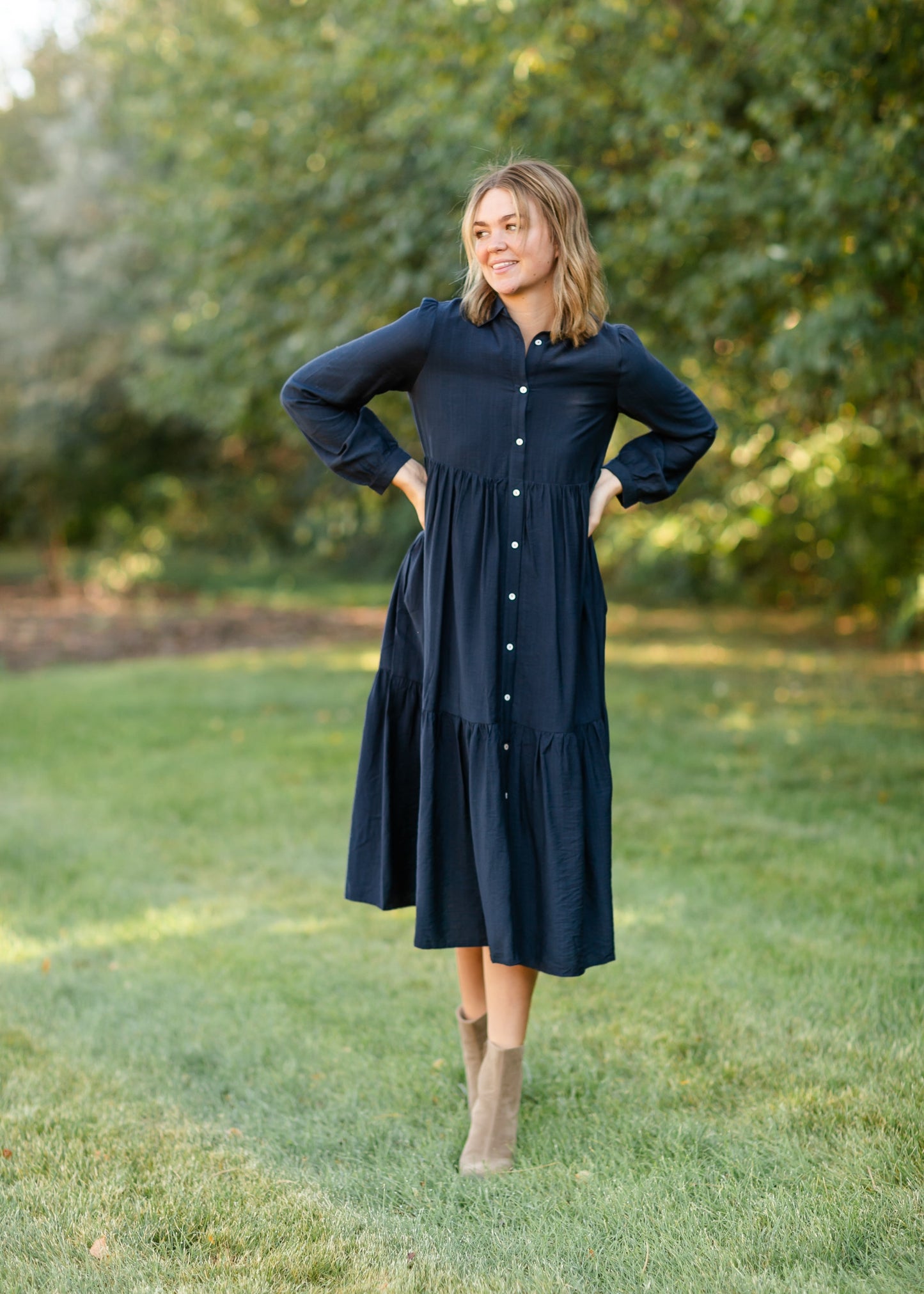 Button Down Long Sleeve Shirt Dress FF Dresses