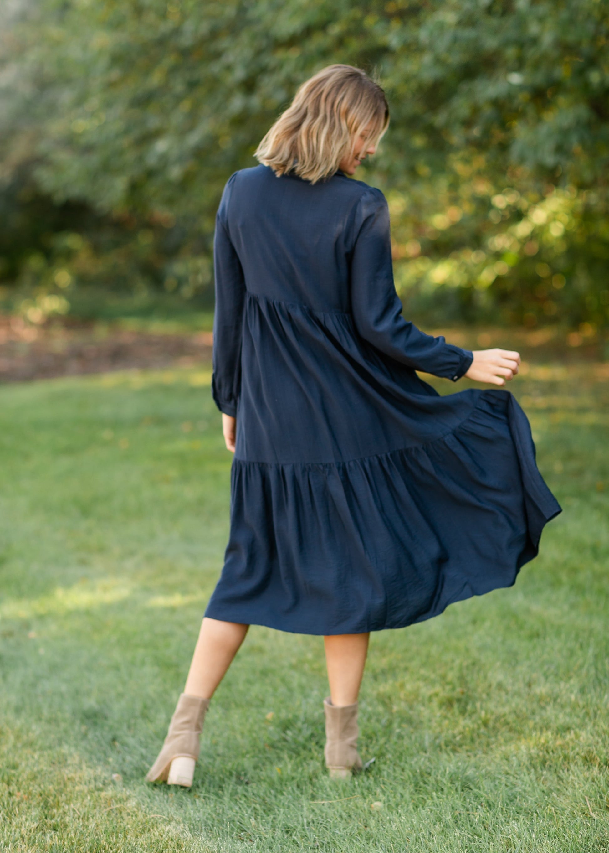 Button Down Long Sleeve Shirt Dress FF Dresses