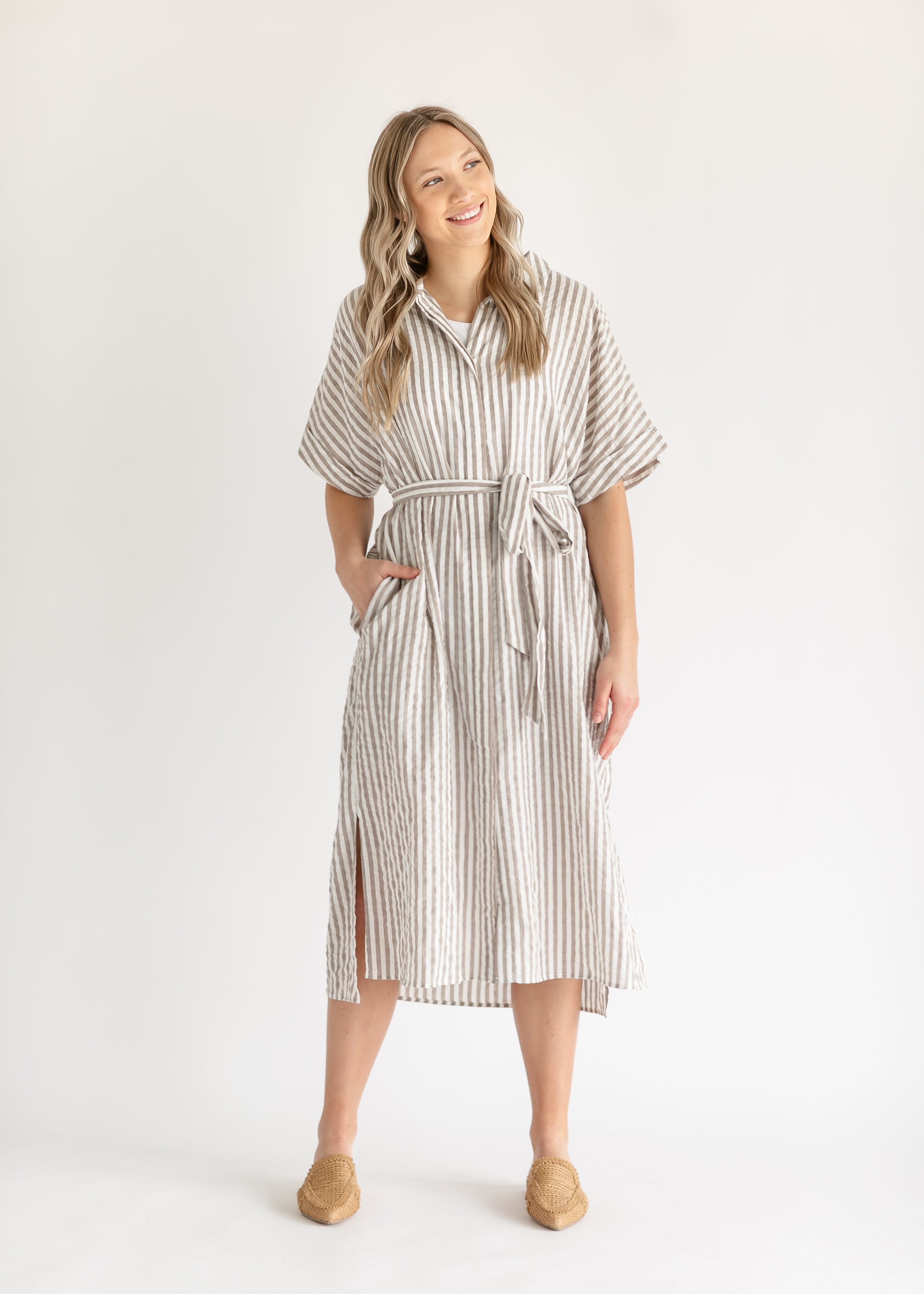 Striped belted shirt on sale dress