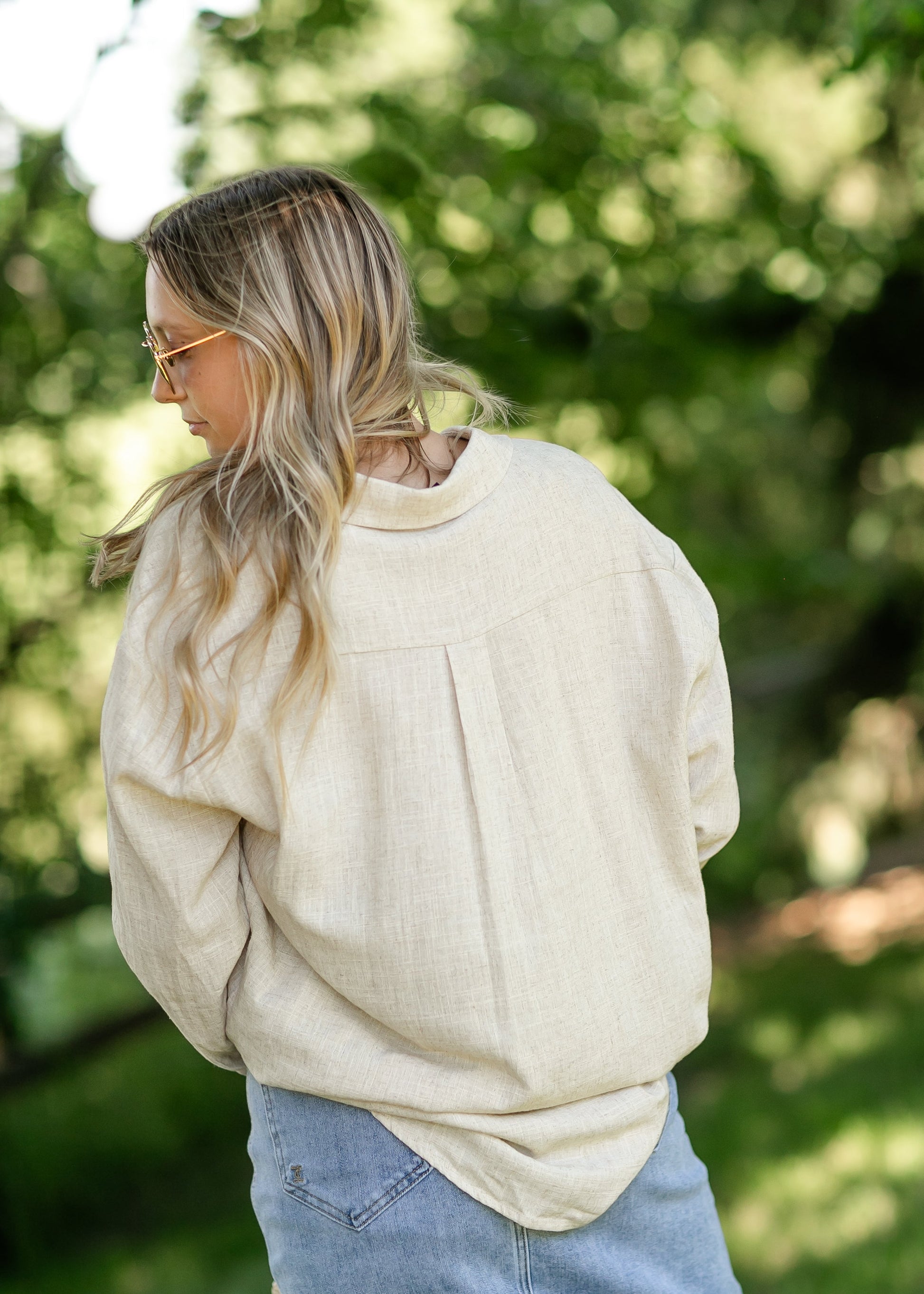 Button Up Linen Blend Tan Top FF Tops