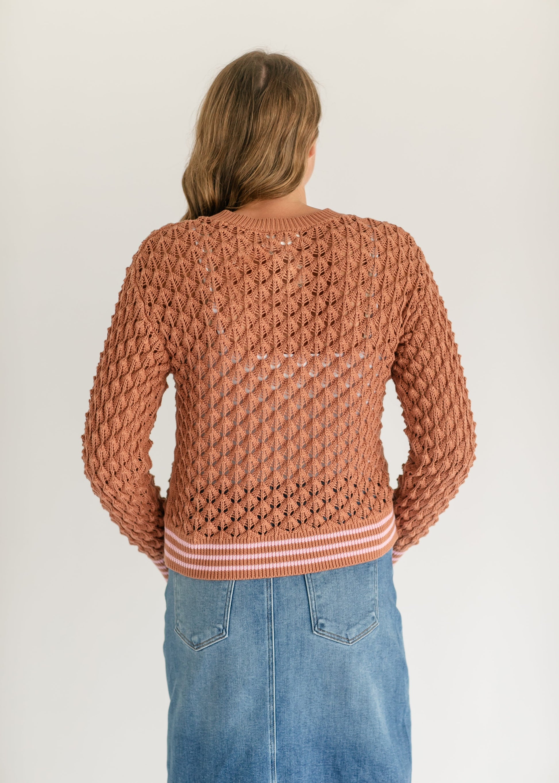 Button Up Rust Knit Cardigan FF Tops