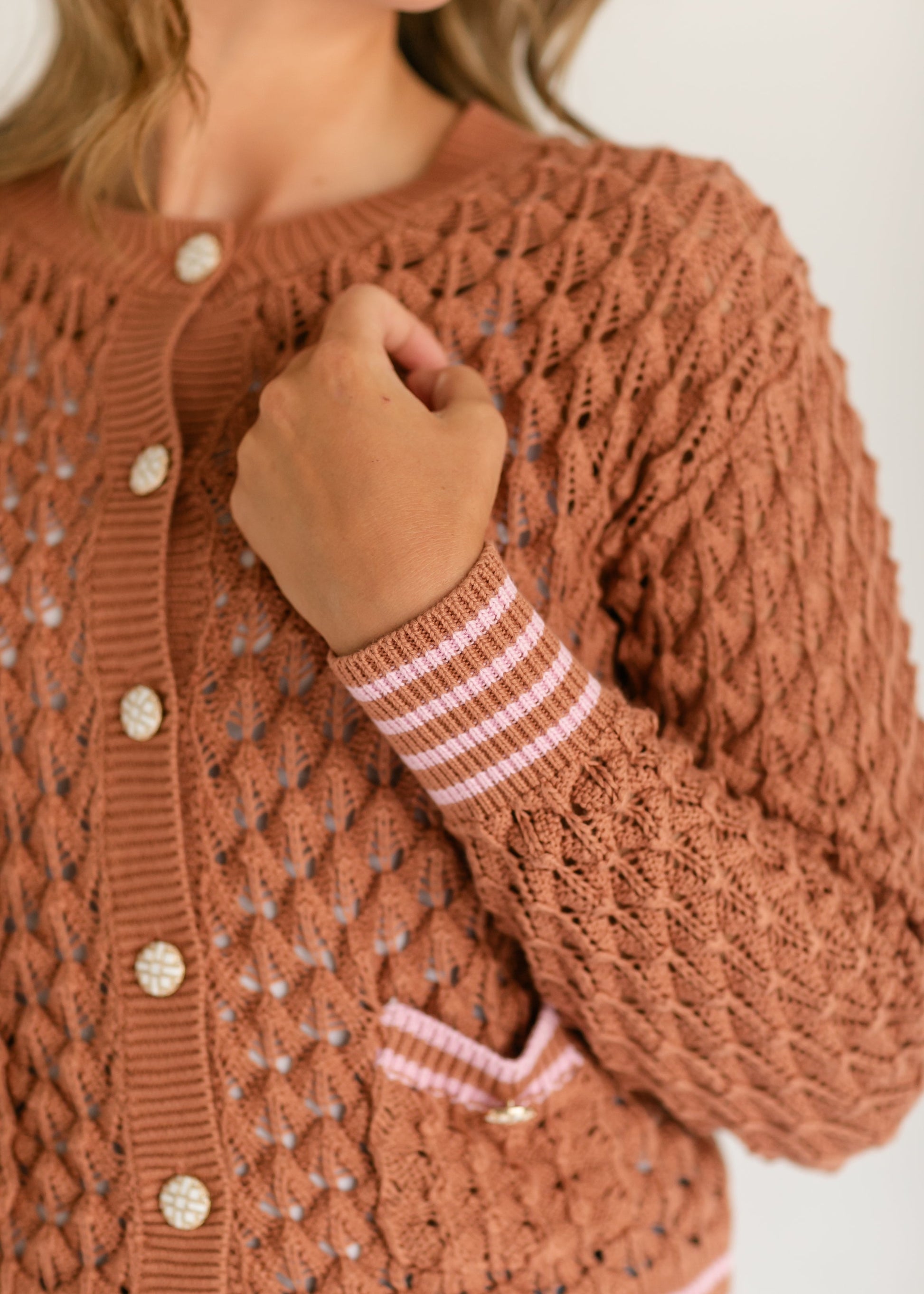 Button Up Rust Knit Cardigan FF Tops