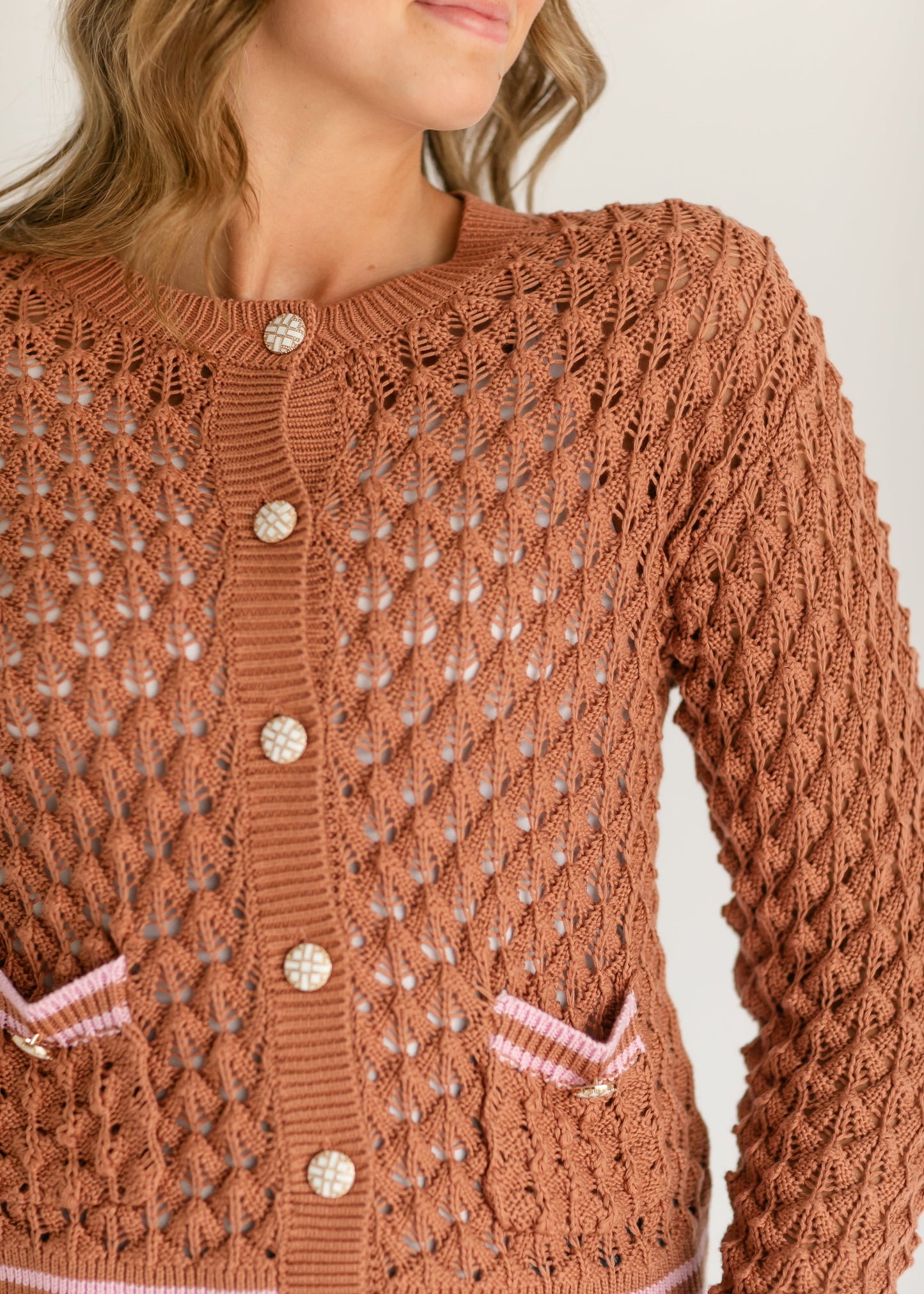 Button Up Rust Knit Cardigan FF Tops