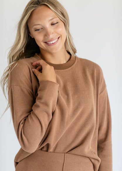 Camel Ribbed Knit Set Top FF Tops