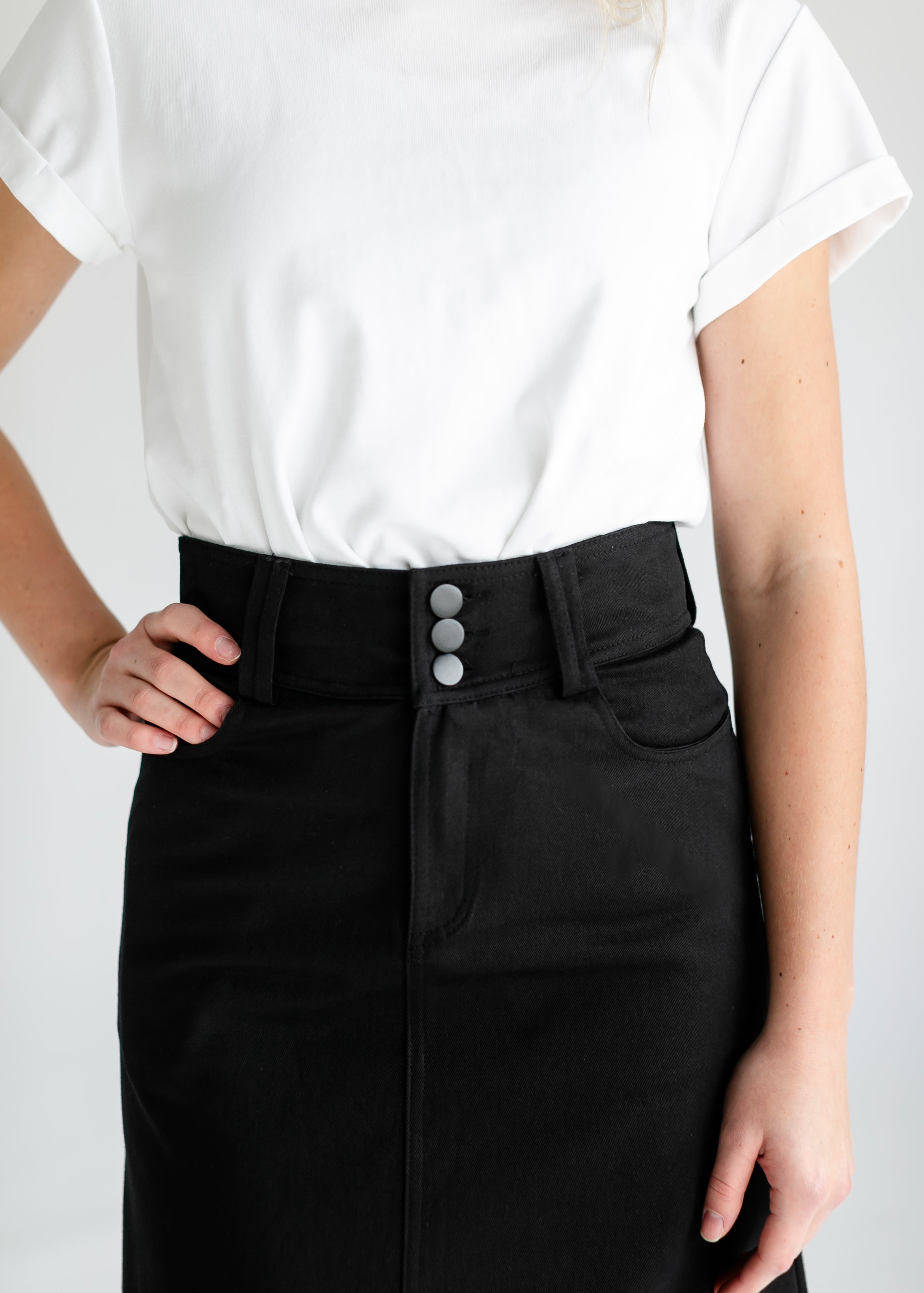 Black Cotton Twill A-Line Skirt - WOMEN Skirts