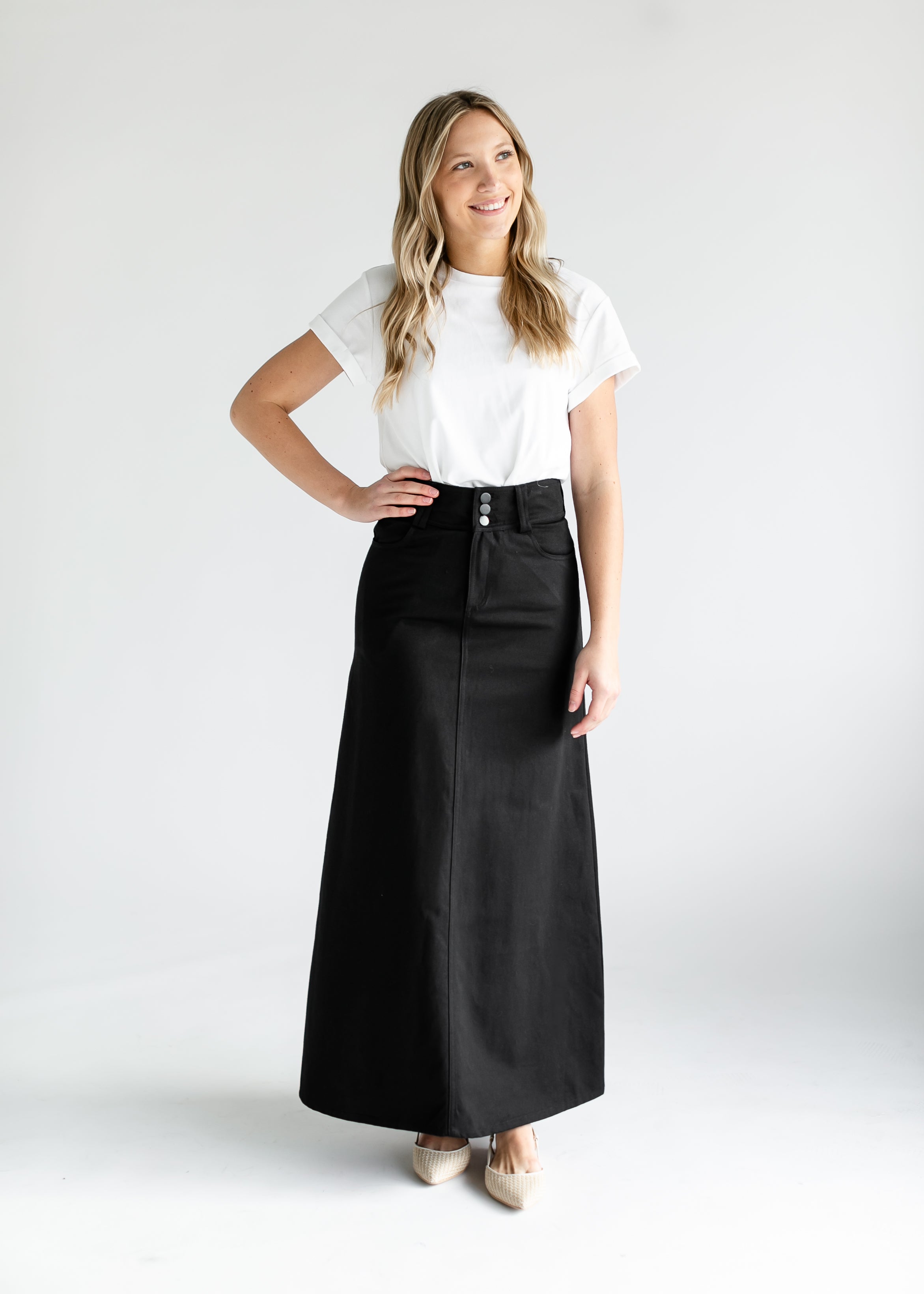Camellia A-Line Cotton Twill Maxi Skirt