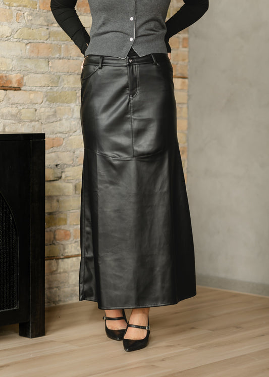 Camilla Black Faux Leather Maxi Skirt FF Skirts