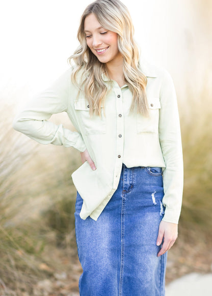 Bring On The Chambray: Lace Pencil Skirt + Button-Down Shirt