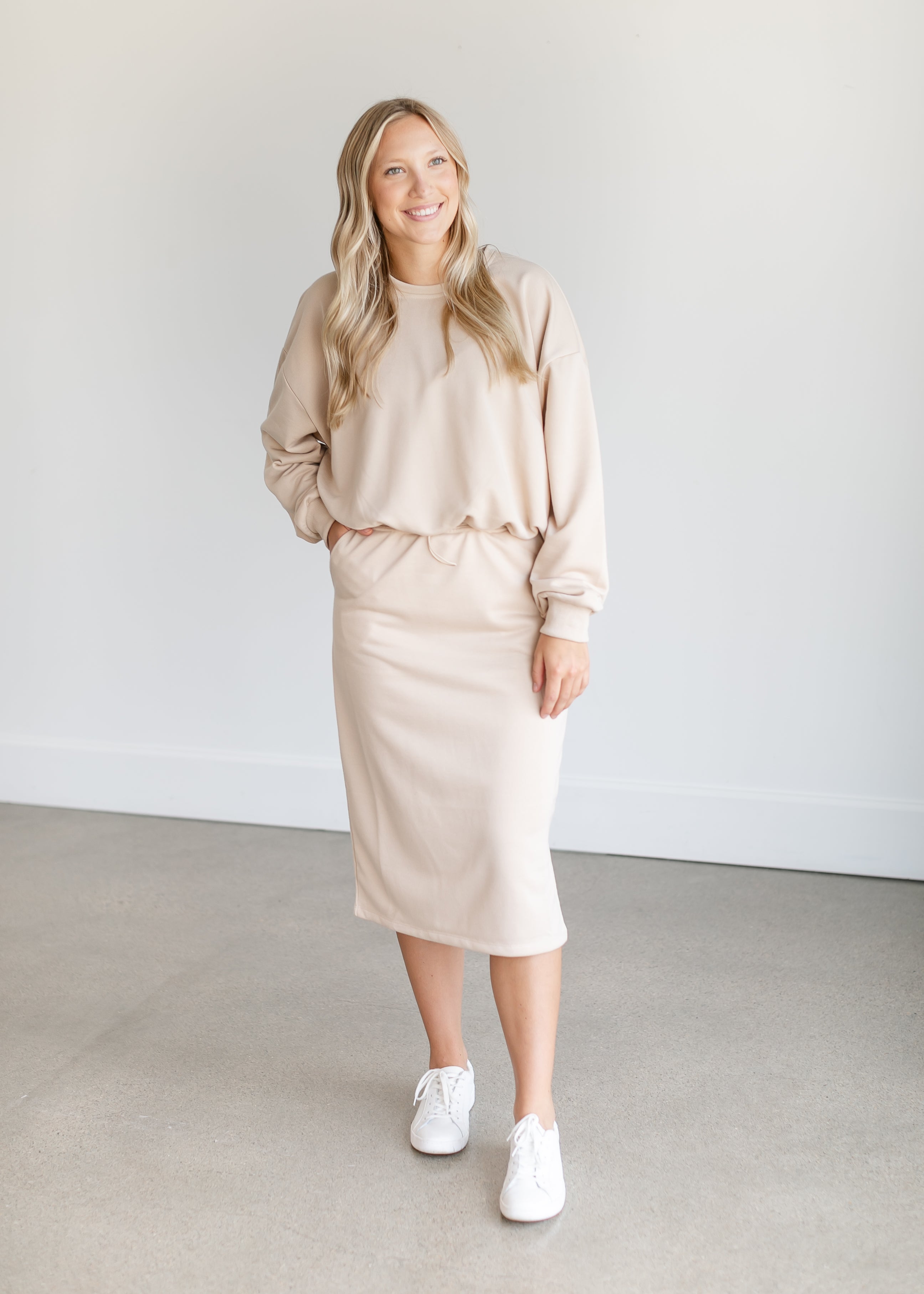 Cinched Waist Sweatshirt Midi Skirt FINAL SALE Inherit Co