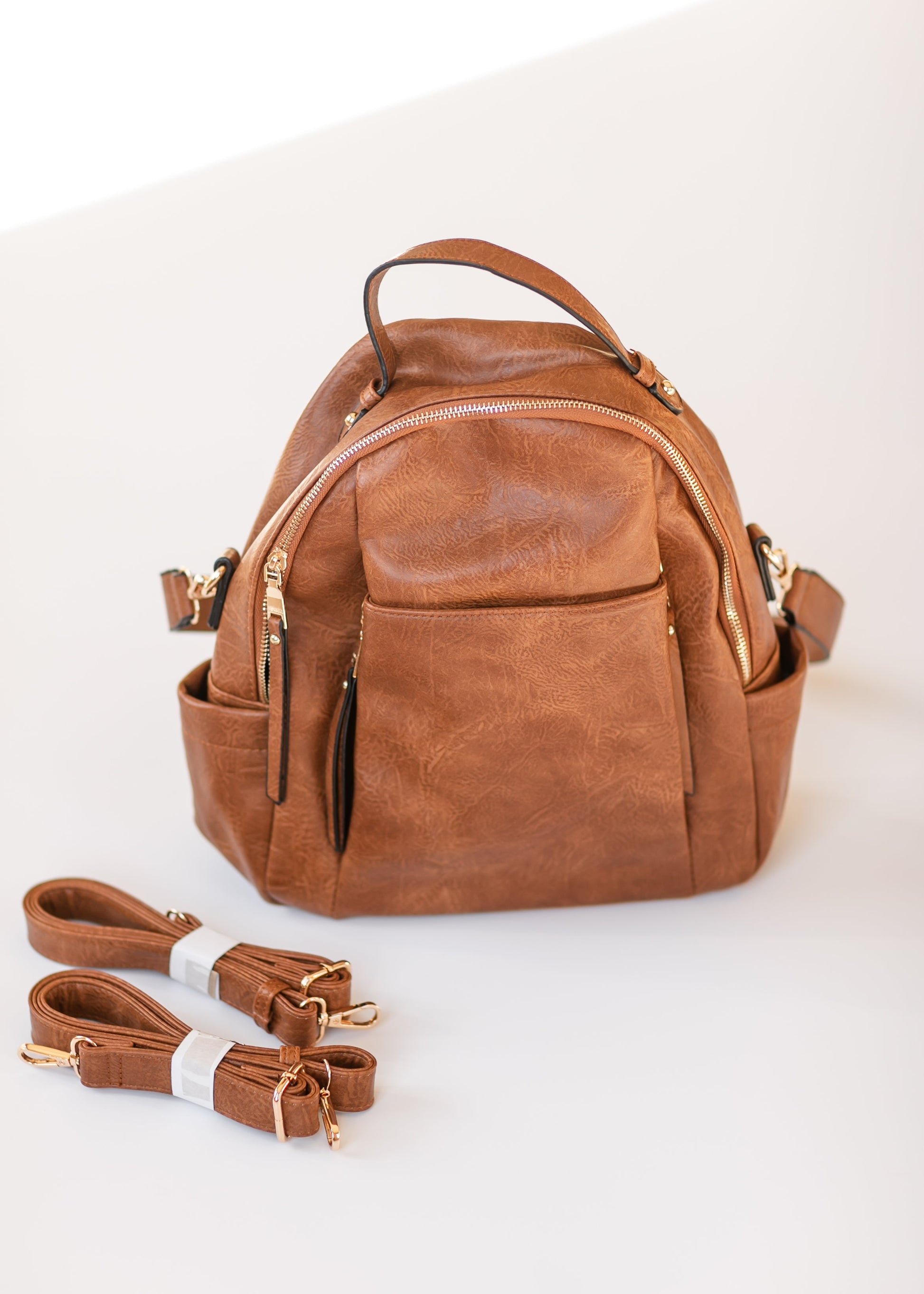 Convertible Faux Leather Long Strap Backpack Accessories