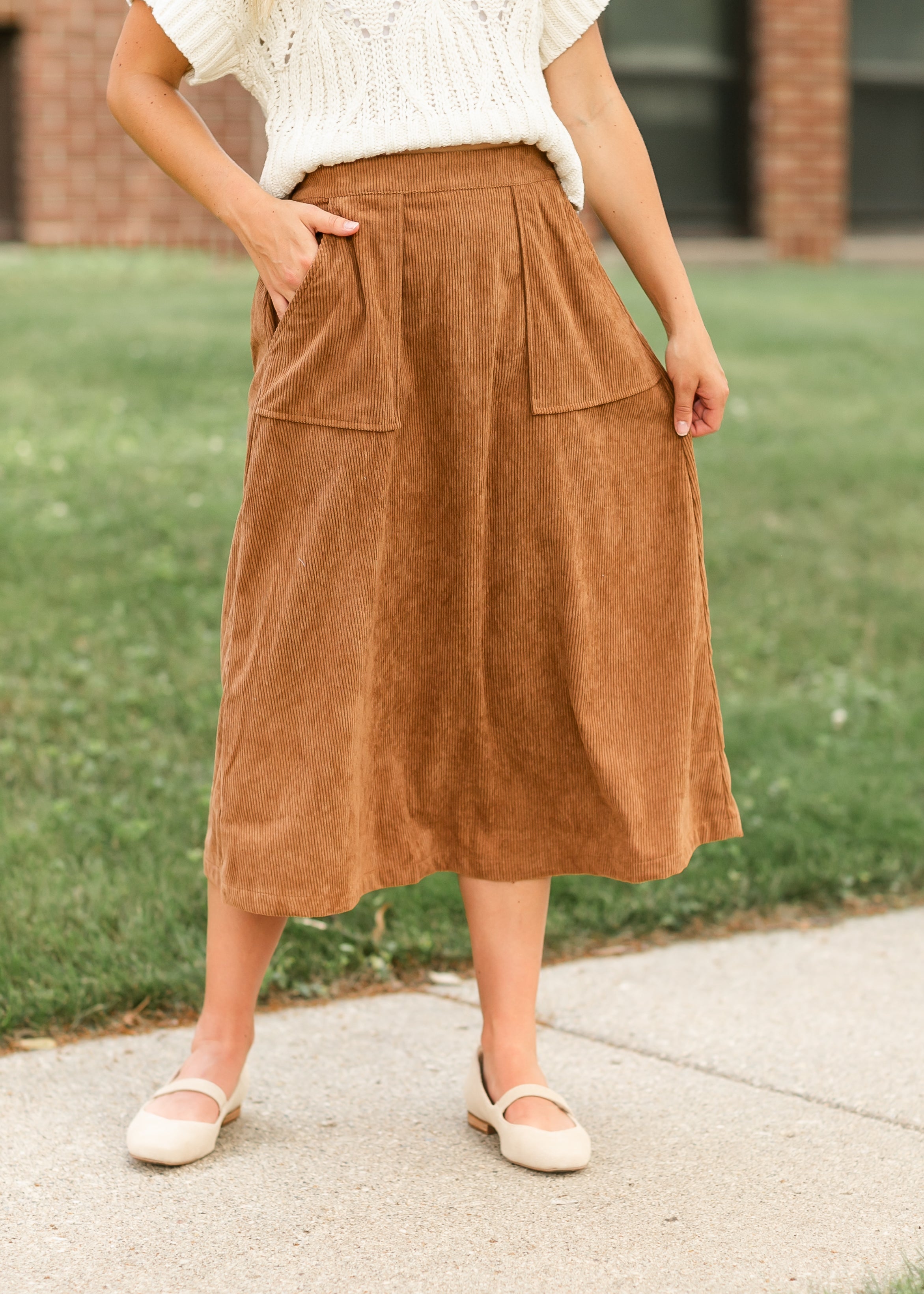 Corduroy A line Midi Skirt Inherit Co