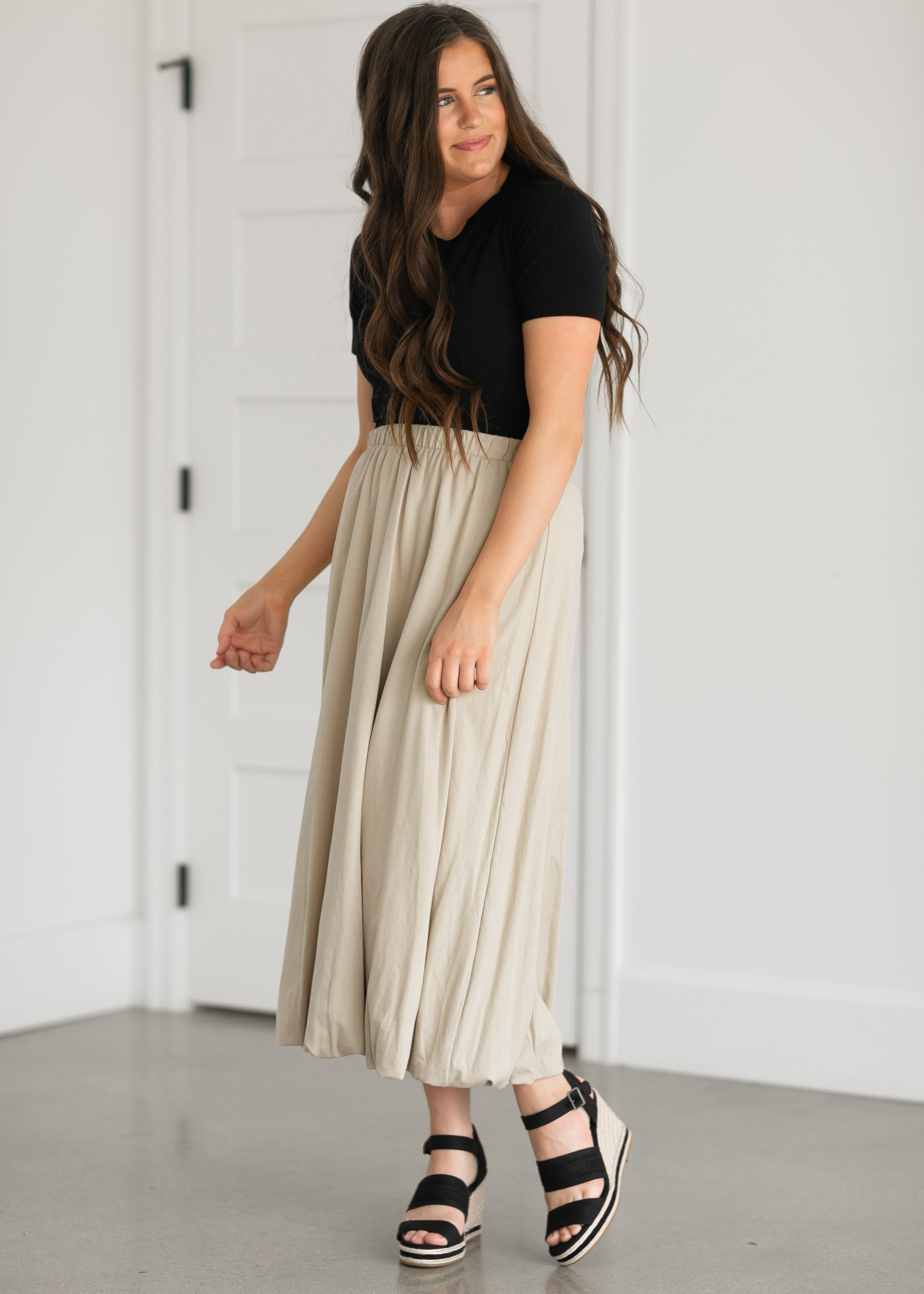 Cotton Bubble Hem Midi Skirt