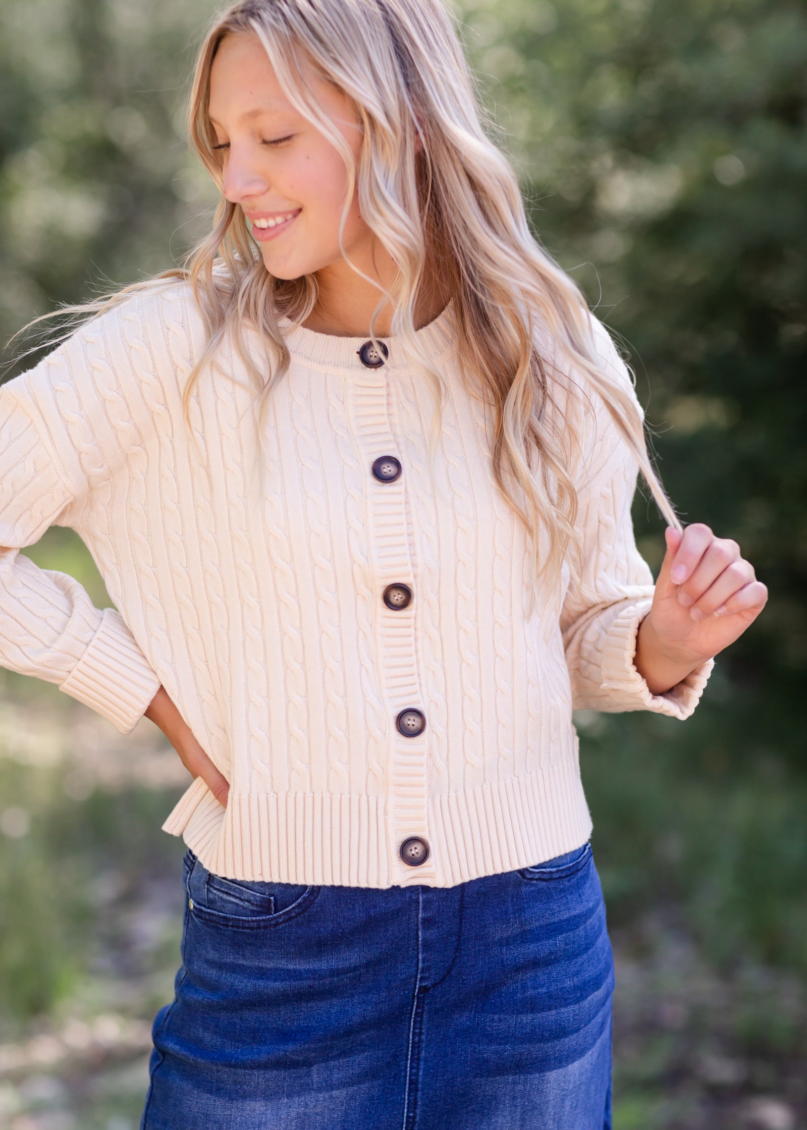 Cream Button Up Crop Cardigan FINAL SALE Inherit Co