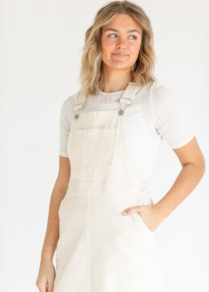 Cream Denim Jumper Overall Dress FF Dresses