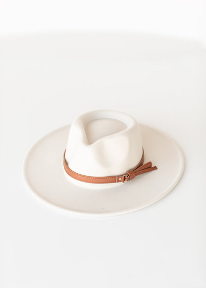 Cream Flat Brim Buckle Hat Accessories