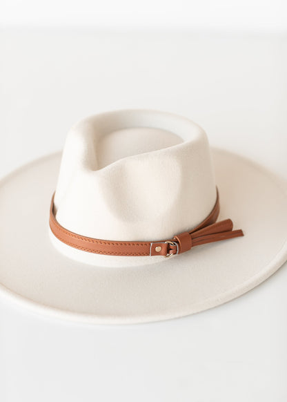 Cream Flat Brim Buckle Hat Accessories