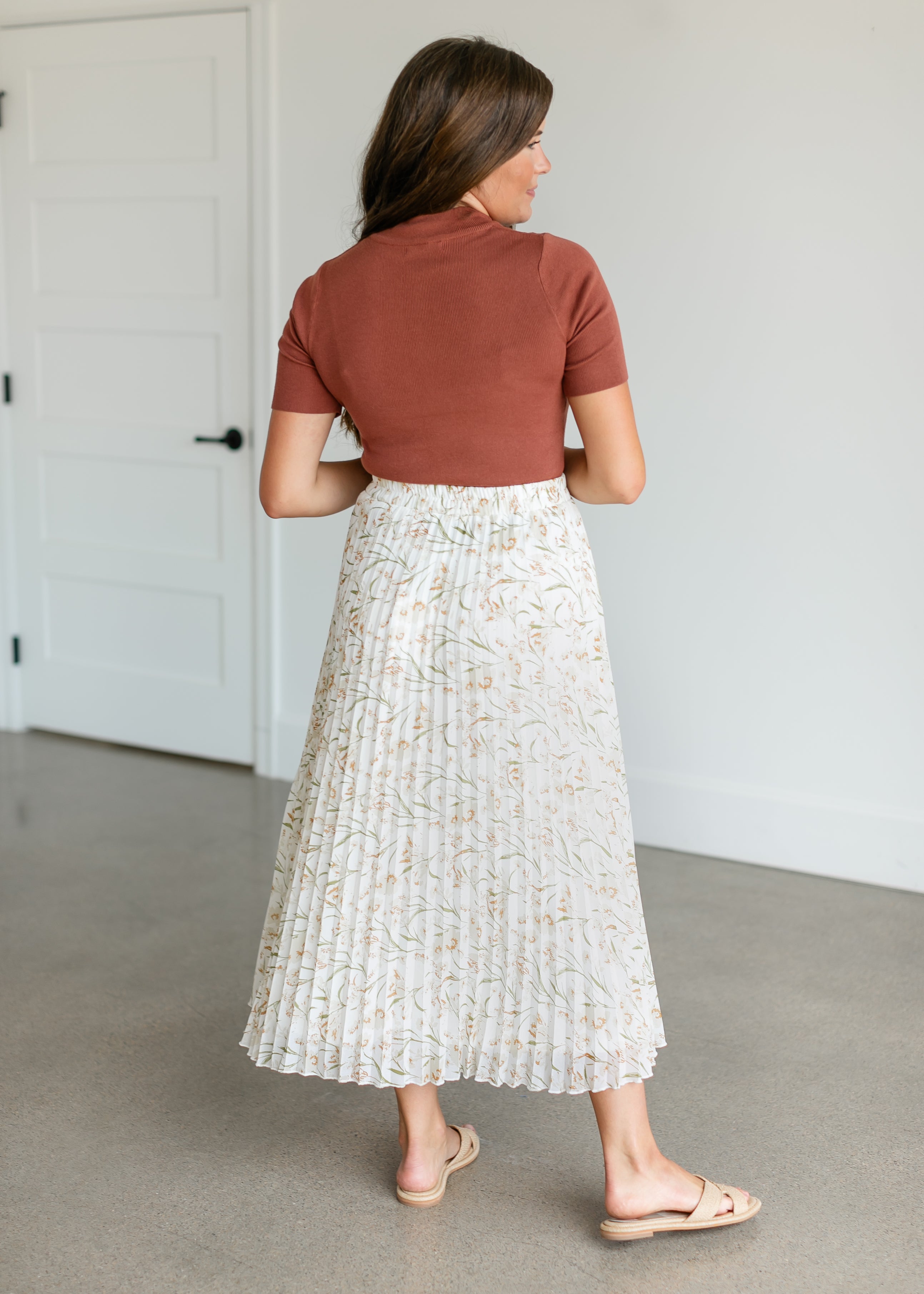 Cream Floral Pleated Maxi Skirt FINAL SALE Inherit Co