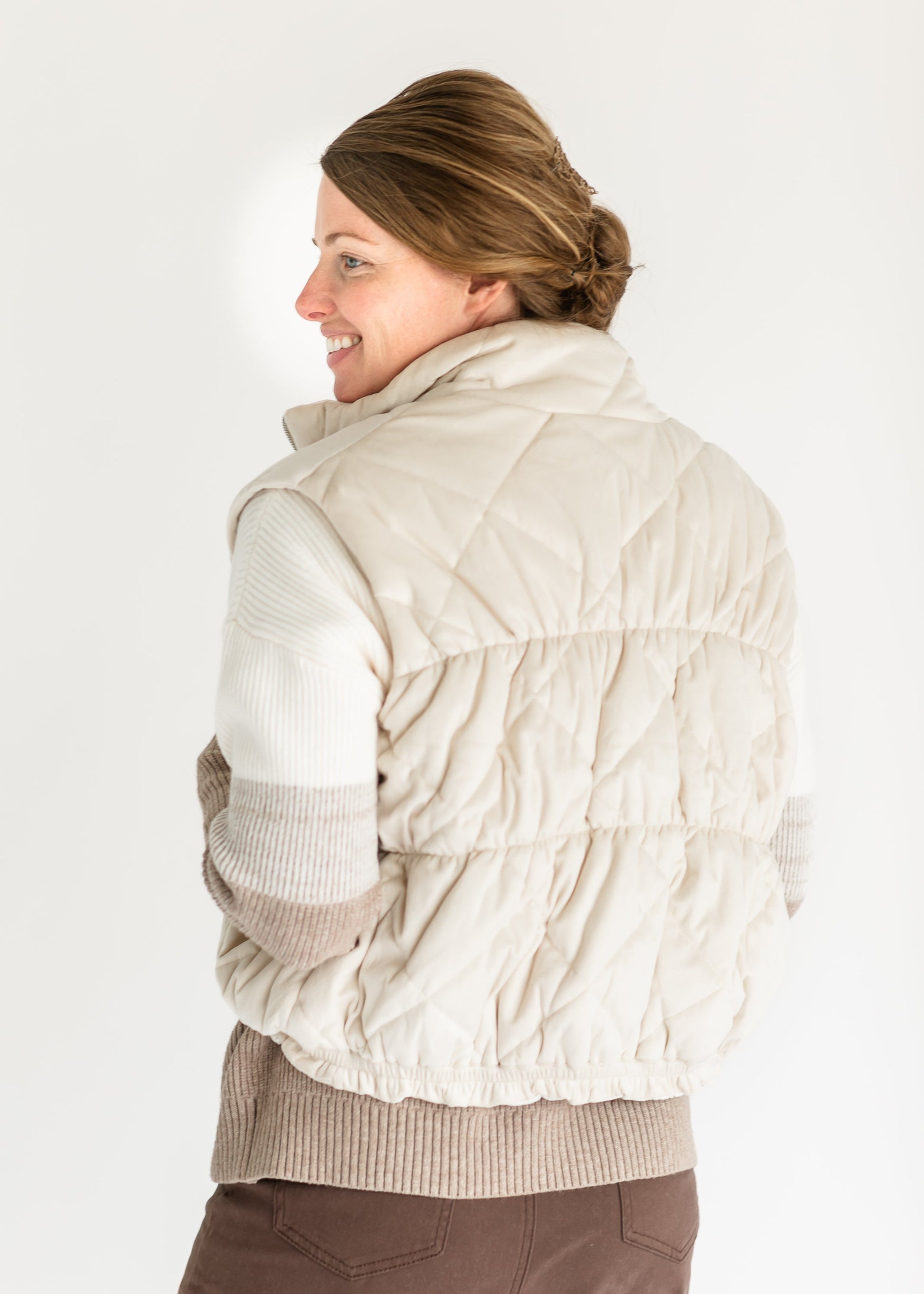 Cream Velour Quilted Vest FF Tops