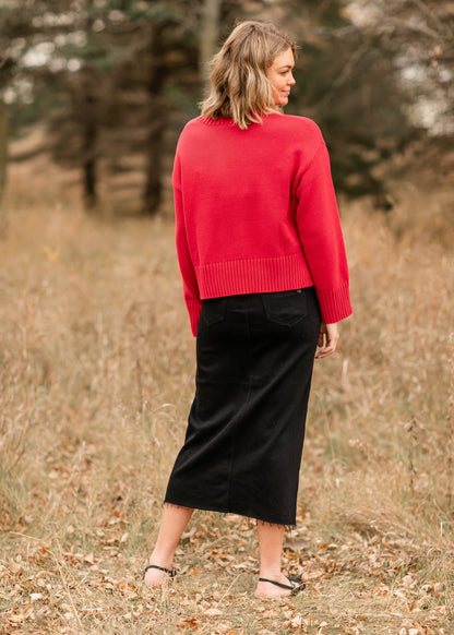 Crewneck Cherry Red Knit Sweater FF Tops