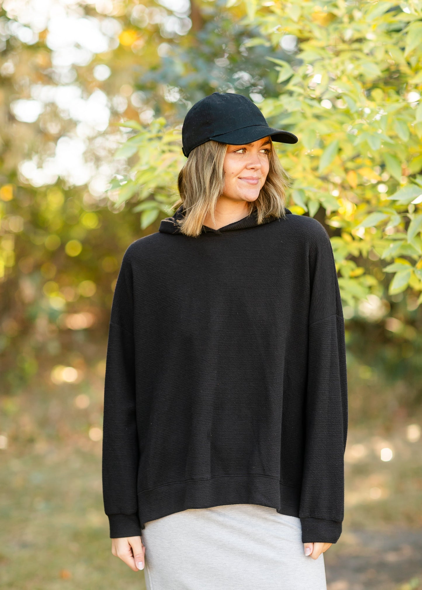 Dana Textured Knit Relaxed Fit Hoodie FF Tops Black / S