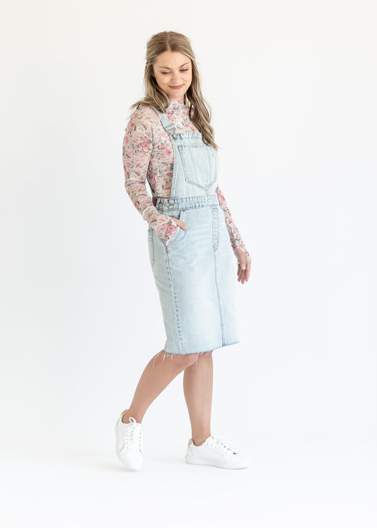 Denim Overall Jumper Raw Hem Midi Dress FF Dresses