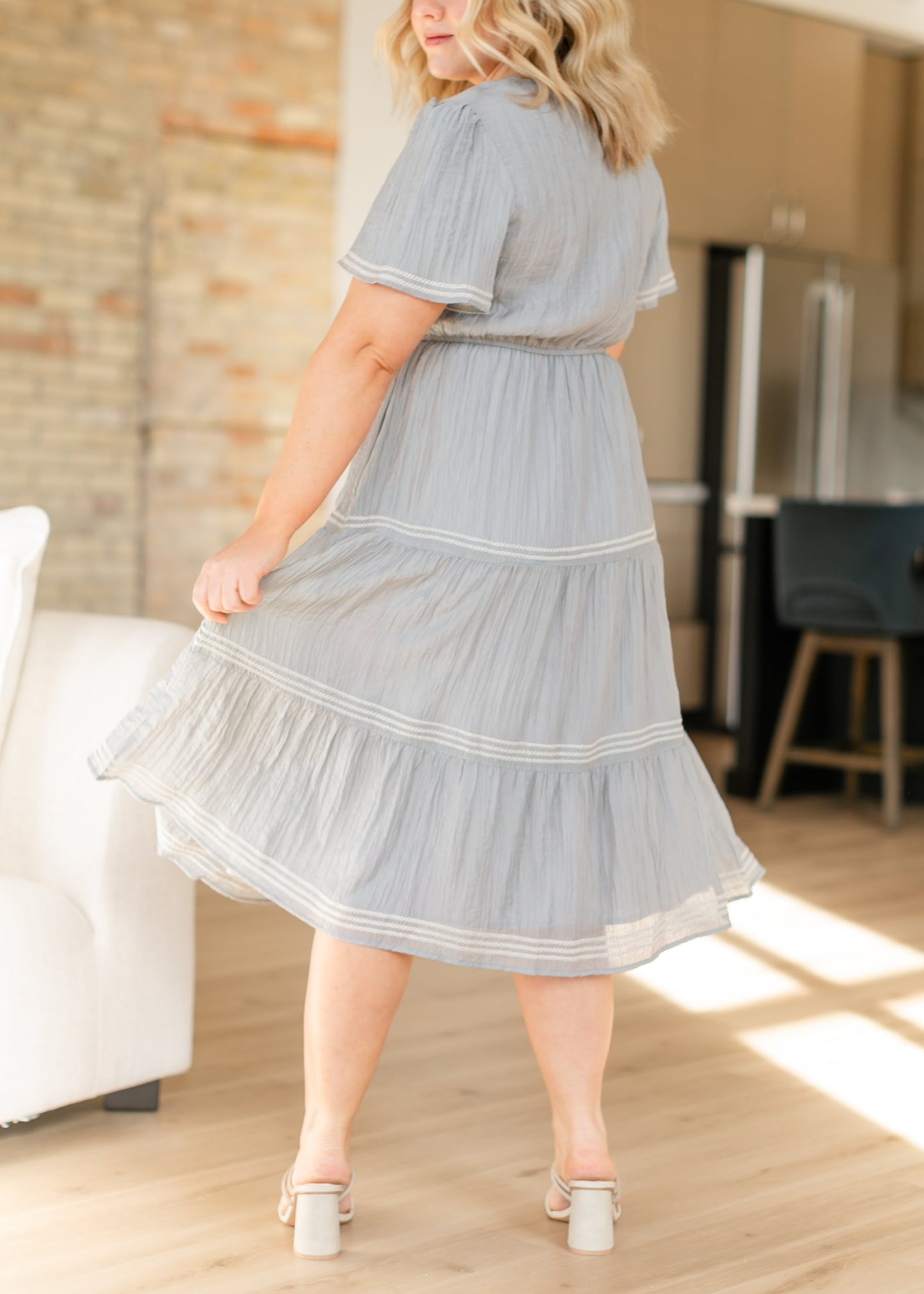 Dusty Blue Embroidered Tiered Maxi Dress FF Dresses