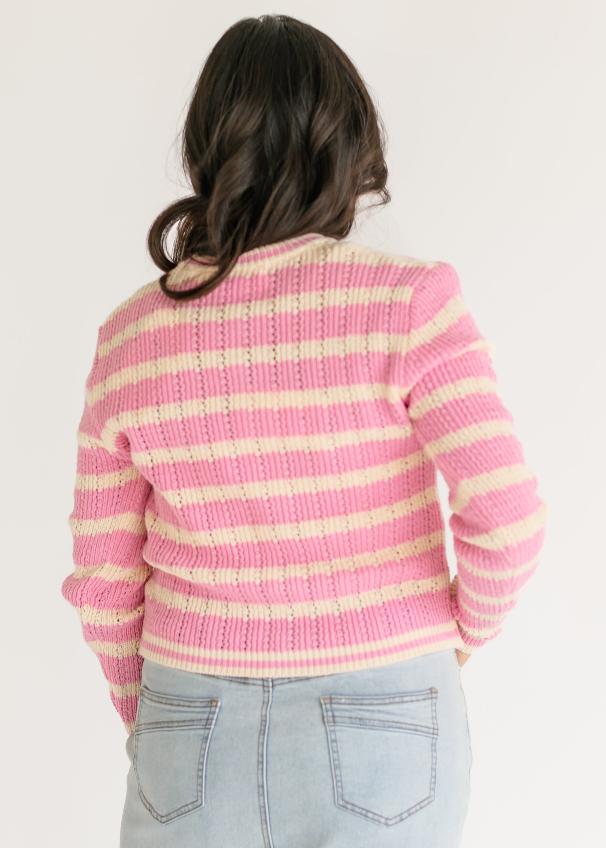 Edolie Pink Striped Button Up Cardigan FF Tops