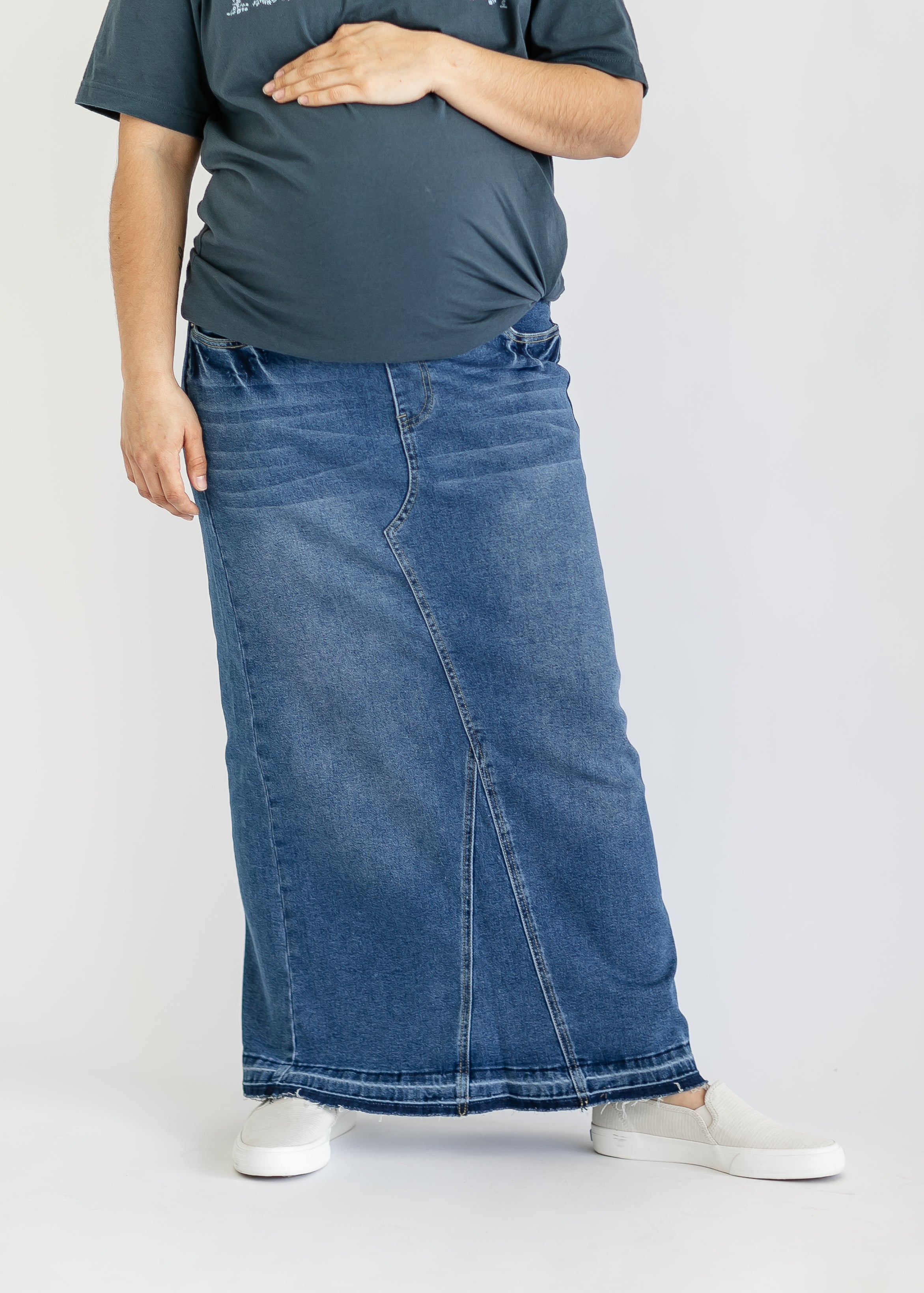 Elise Maternity Maxi Denim Skirt Inherit Co